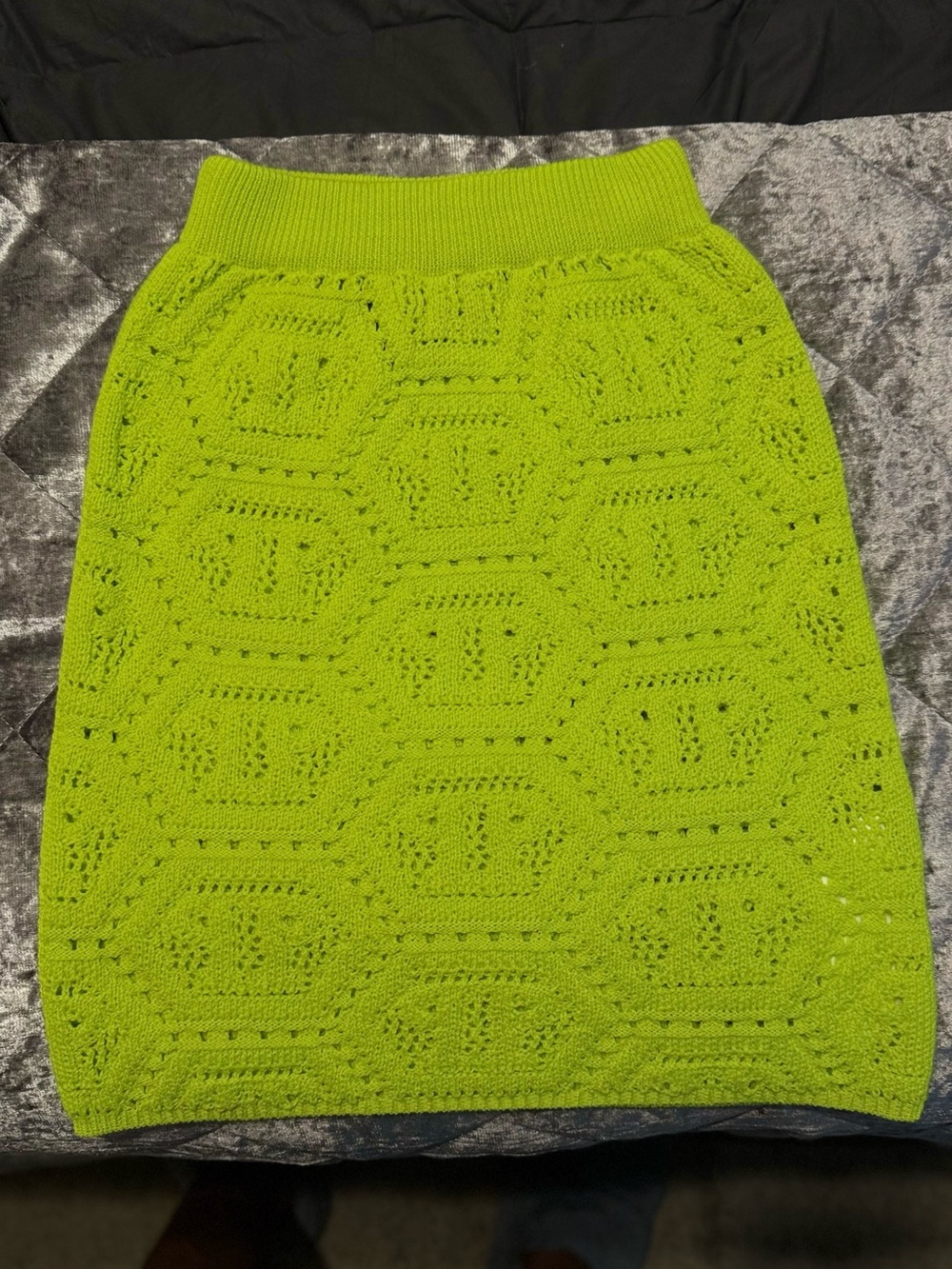 Philipp Plein Neon Green Crochet Mini Skirt